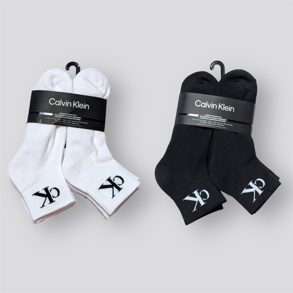 Calvin Klein Cushion Quarter-Cut Ankle Socks 12 pairs white black